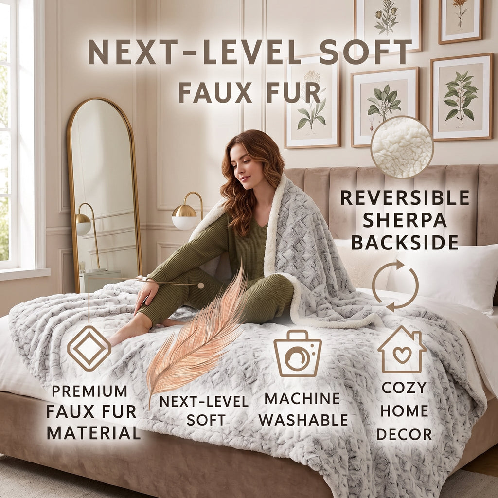 DaDa Bedding Milky White Purple Faux Fur Sherpa Throw Blanket