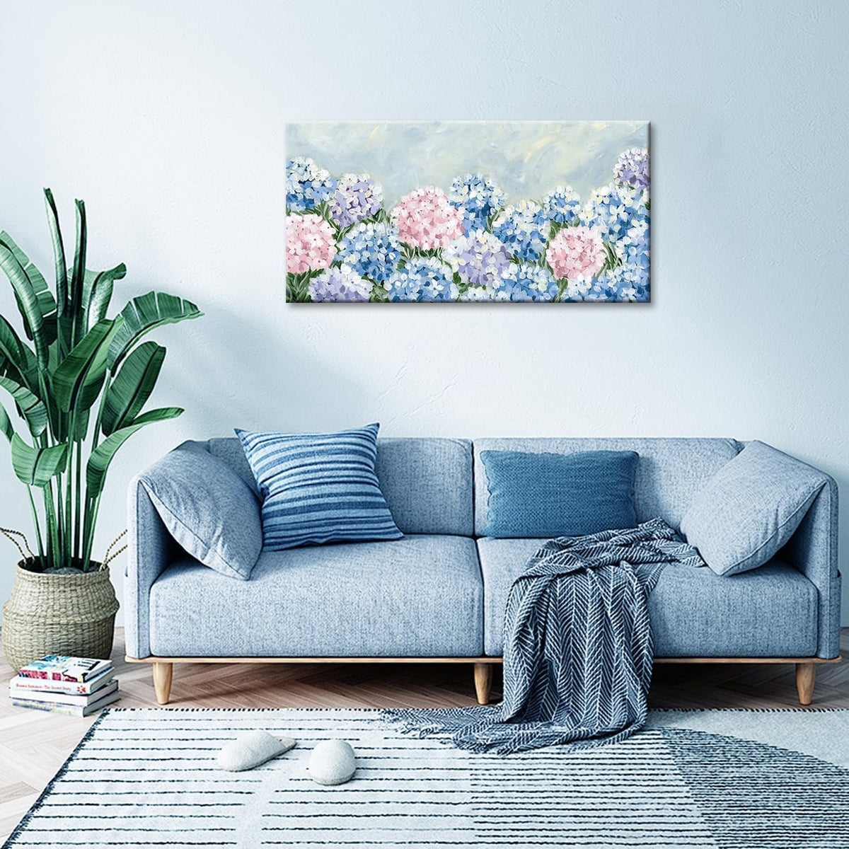 Blue Pink Hydrangea Canvas Wall Art 20x40InchGiclee