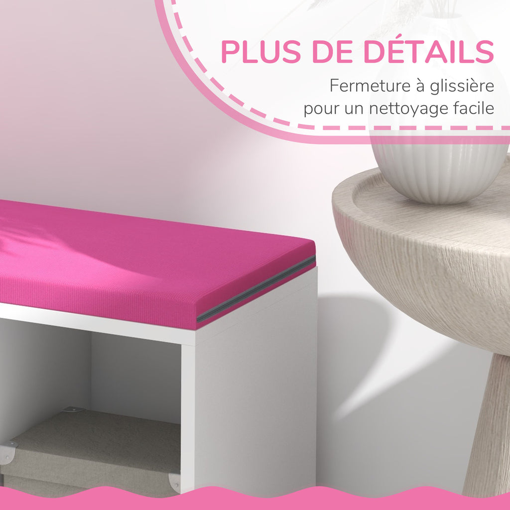Bibliothèque banc 2 en 1 avec 5 compartiments de rangement et 2 coussins 108 x 30 x 60 cm blanc rose