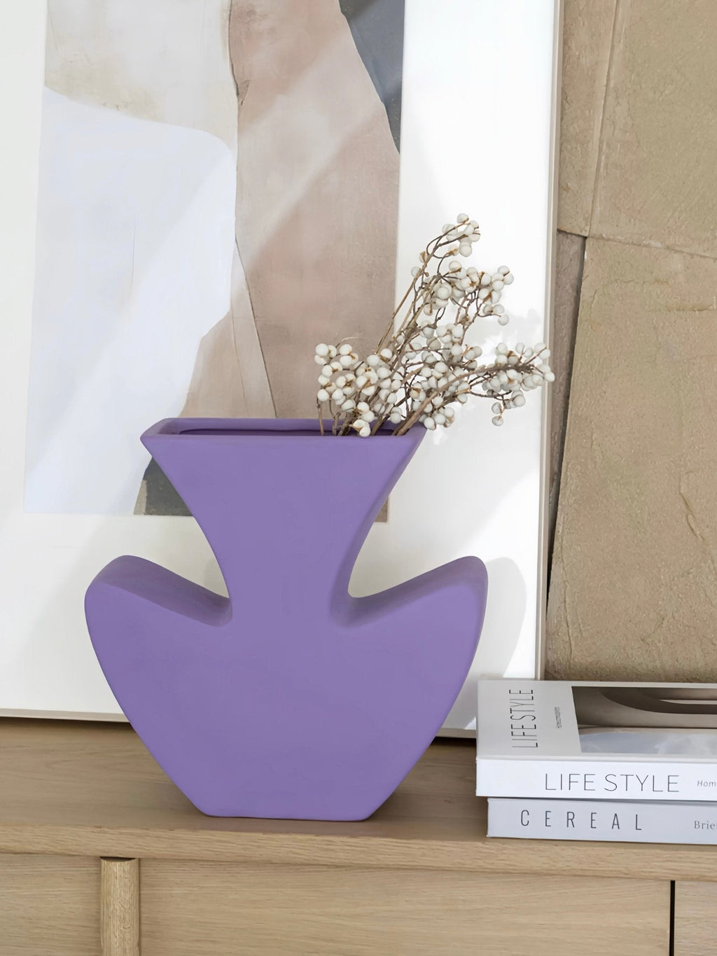 Handmade Memphis Funky Lavender Ceramic Vase, Decorative Flower Vessel