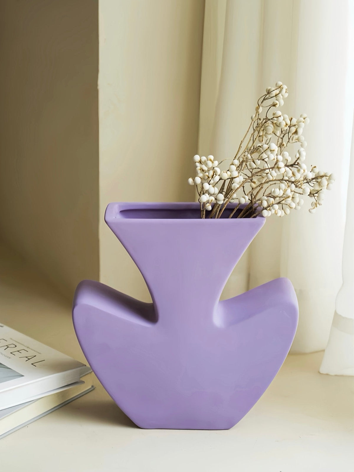 Handmade Memphis Funky Lavender Ceramic Vase, Decorative Flower Vessel