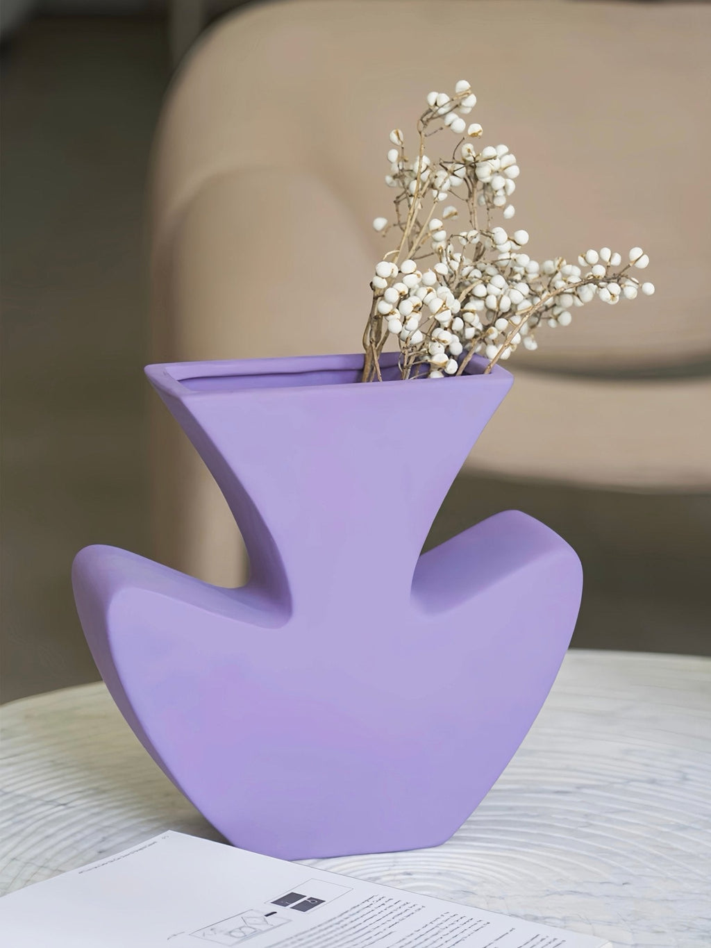 Handmade Memphis Funky Lavender Ceramic Vase, Decorative Flower Vessel