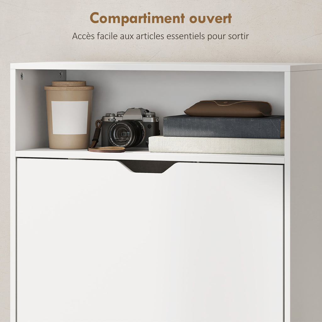 Meuble à chaussures 18 paires, armoire à chaussures étroite, 3 tiroirs rabattables, étagères réglables, blanc