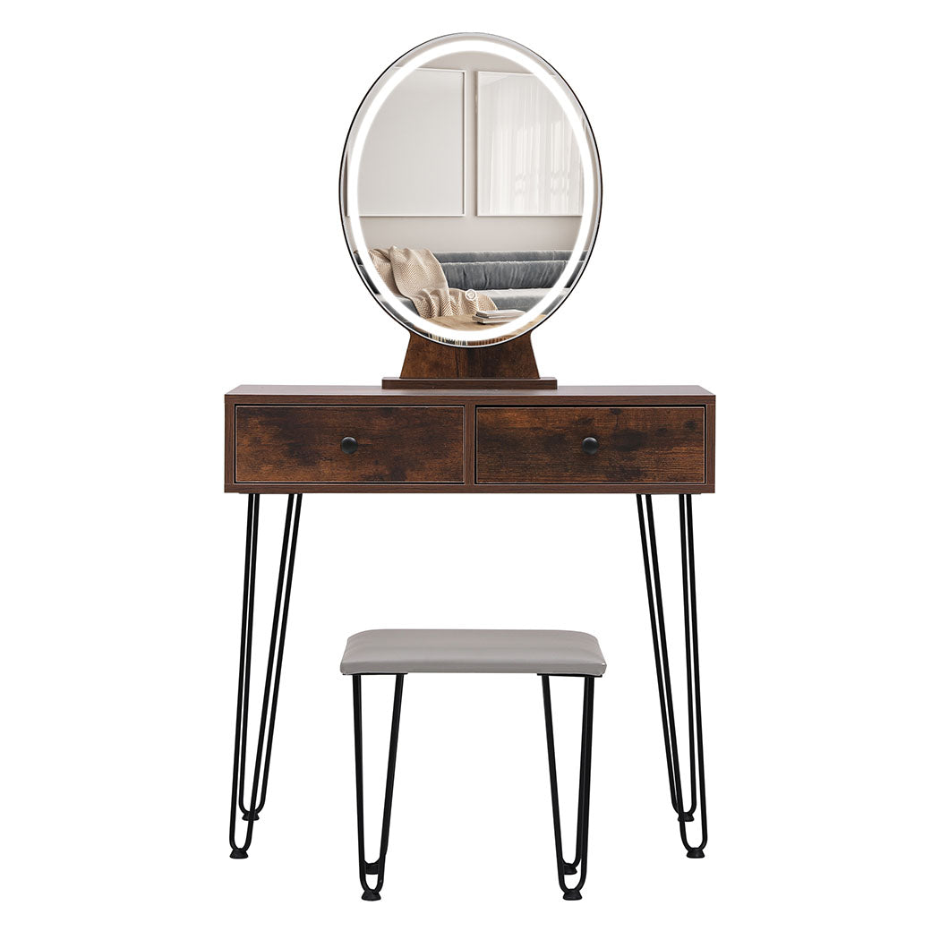 NNEIDS Levede Dressing Table LED Light Strip Brown