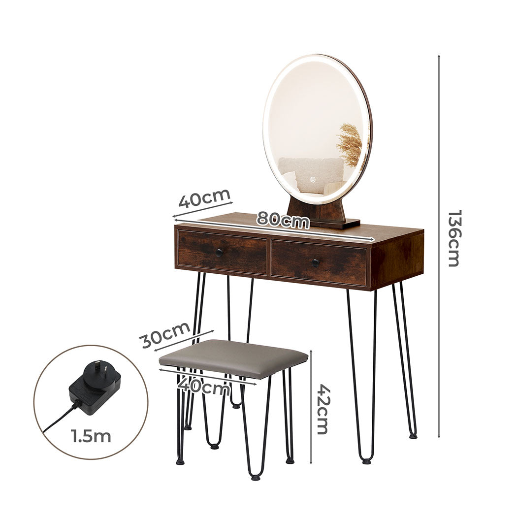 NNEIDS Levede Dressing Table LED Light Strip Brown