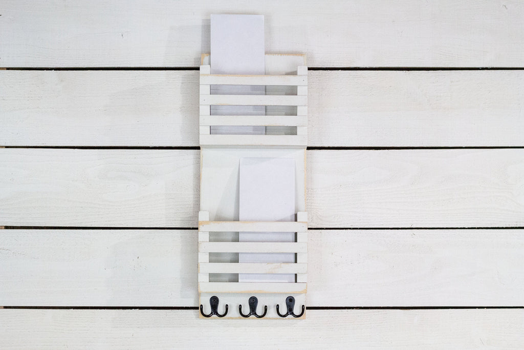 Vertical Double Slot Mail Organizer with Key Hooks