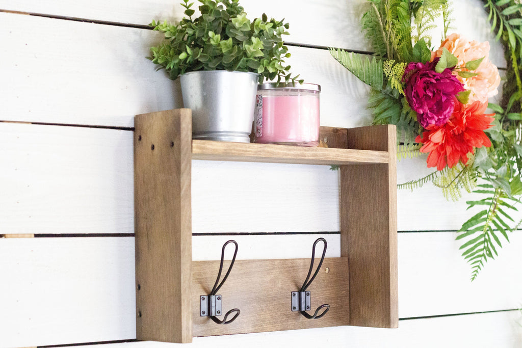 Wooden Coat Hooks with Shelf