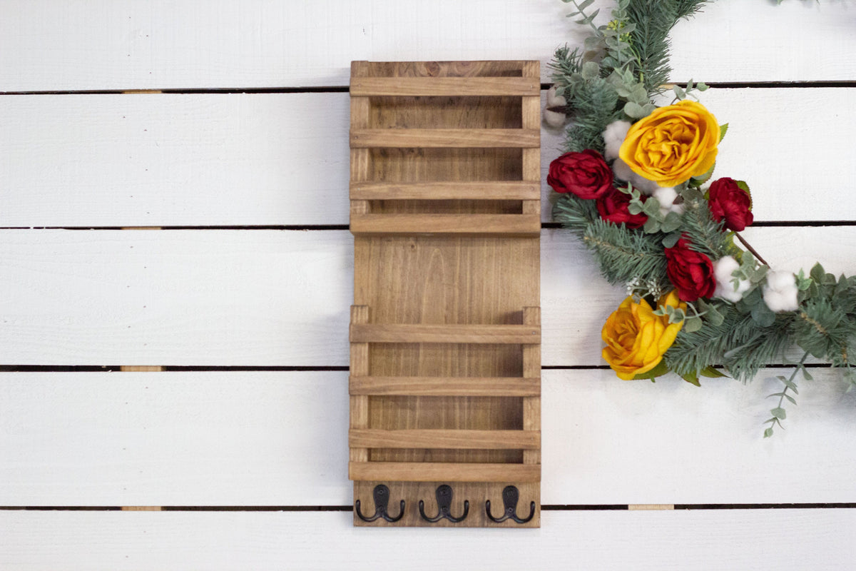 Vertical Double Slot Mail Organizer with Key Hooks