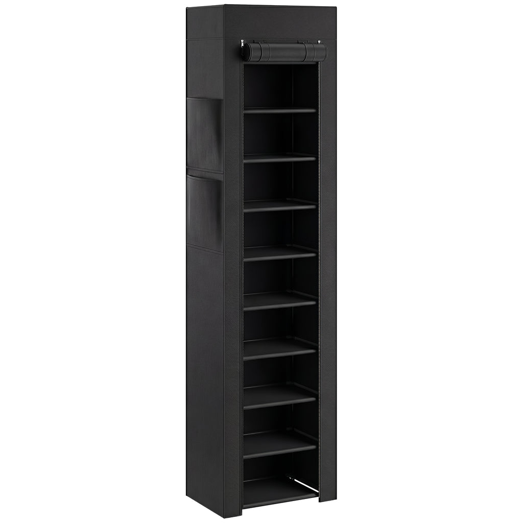 Étagère à Chaussures 20 Paires 10 Niveaux, Range-Chaussures en Métal avec Housse Anti-Poussière, Noir