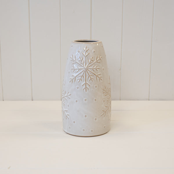 Tall Frosted Snowflake Vase Seasonal Ceramic Vase