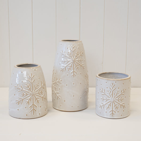 Tall Frosted Snowflake Vase Seasonal Ceramic Vase