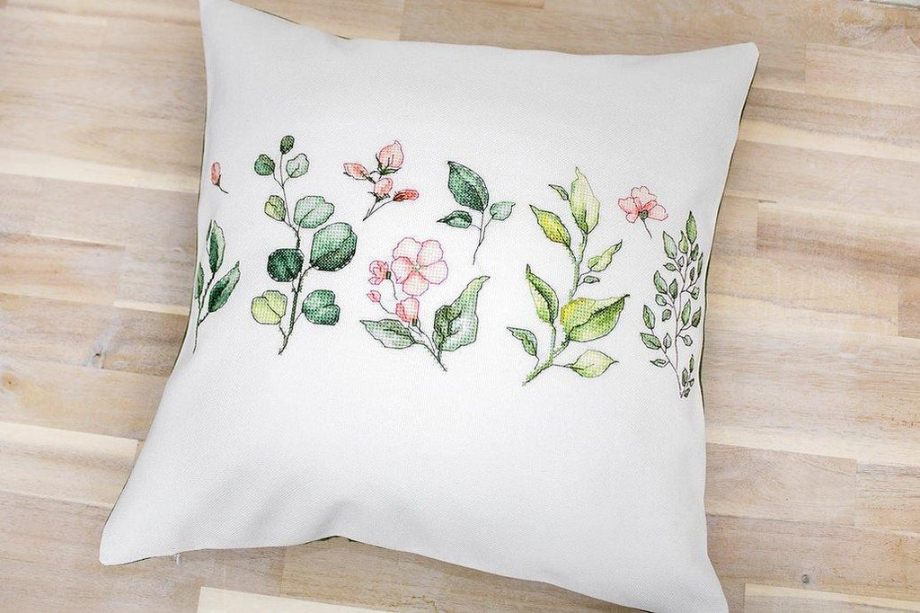 Eucalyptus and Blossom Cushion Counted Cross Stitch Kit by Luca-S PB201L