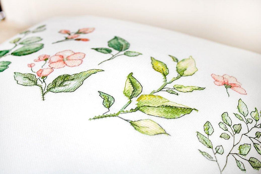 Eucalyptus and Blossom Cushion Counted Cross Stitch Kit by Luca-S PB201L