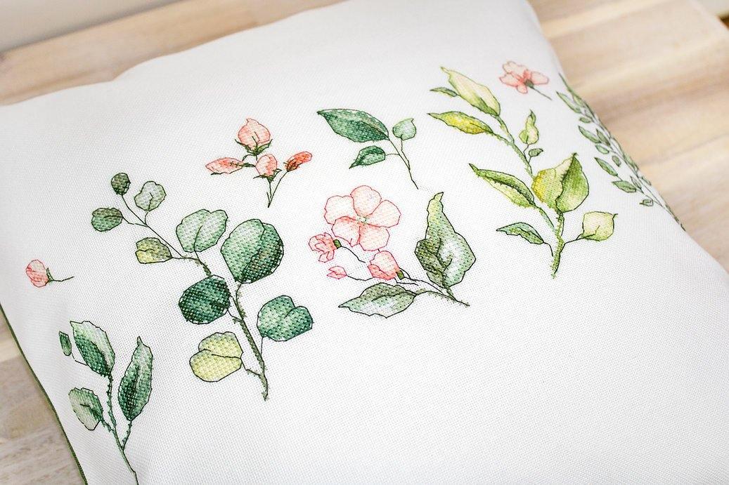 Eucalyptus and Blossom Cushion Counted Cross Stitch Kit by Luca-S PB201L