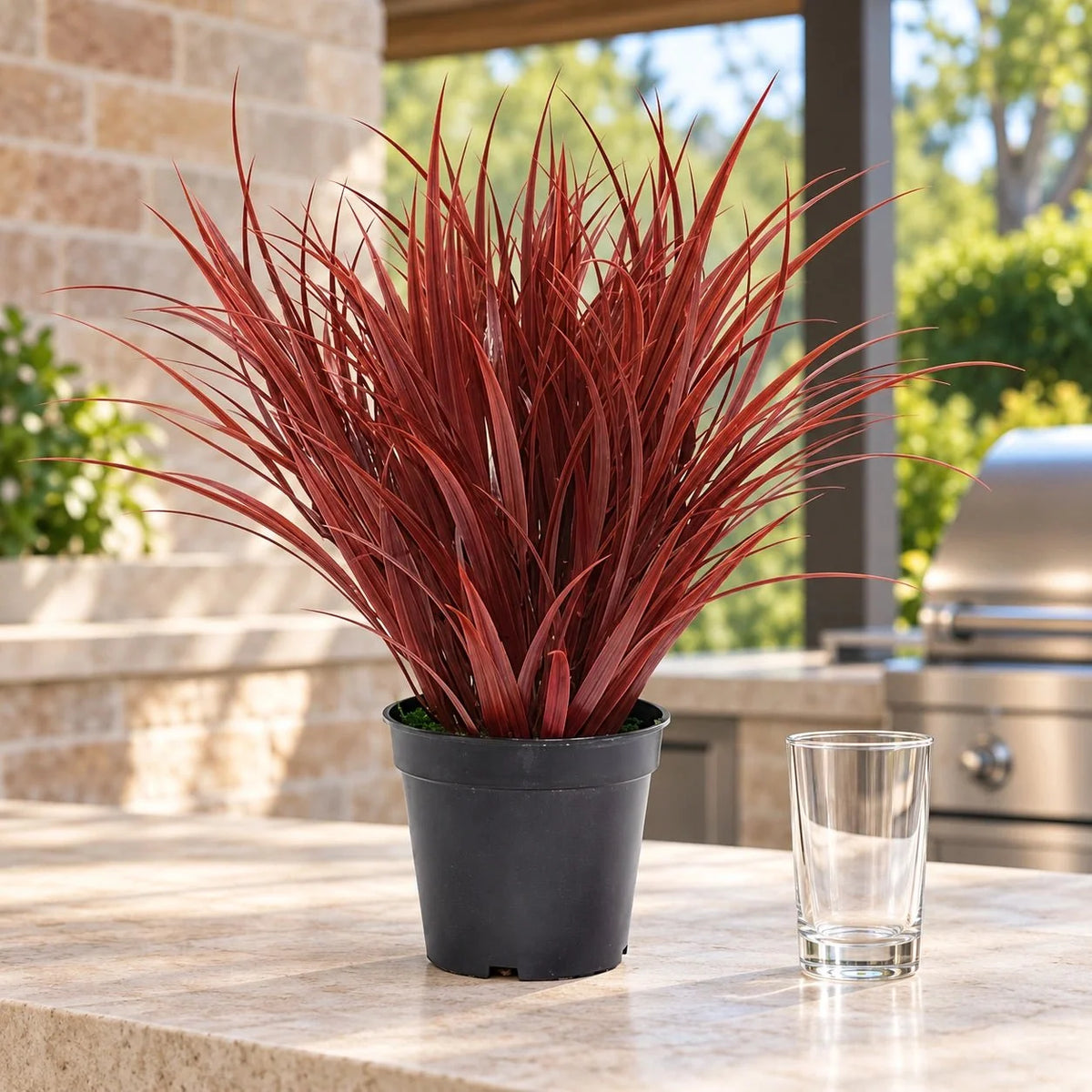 Potted Artificial Grass Burgundy Plant UV Resistant 38cm