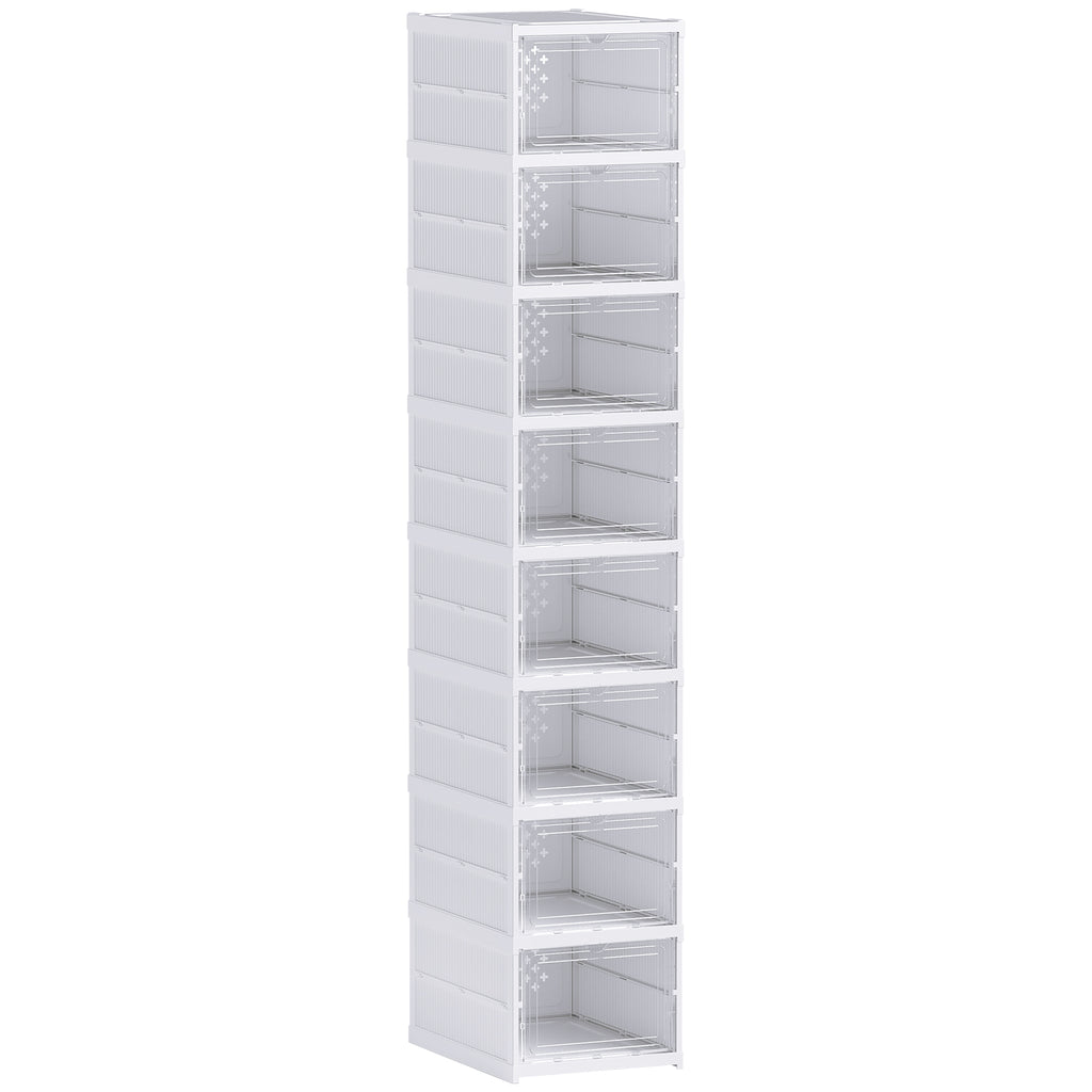 Lot de 8 boîtes à chaussures pliables en plastique empilables avec couvercles, pour pointure jusqu'à 43, blanc