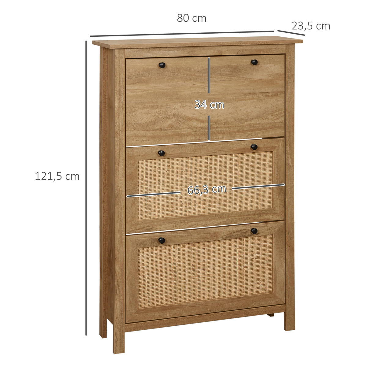 Meuble à chaussures étagère à chaussures armoire 3 portes abattants effet cannage rotin - en bois bois naturel