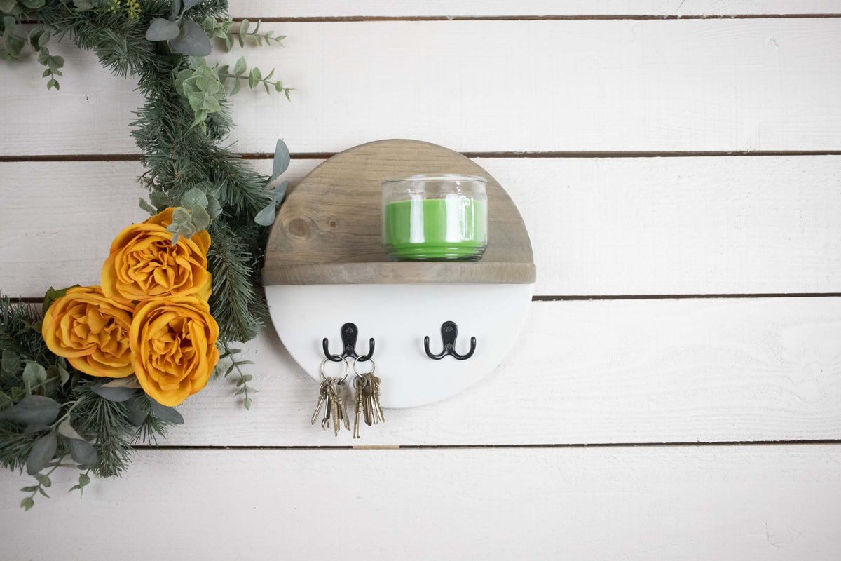 Unique Key Rack and Shelf, Round Minimalist Shelf with Key Holder