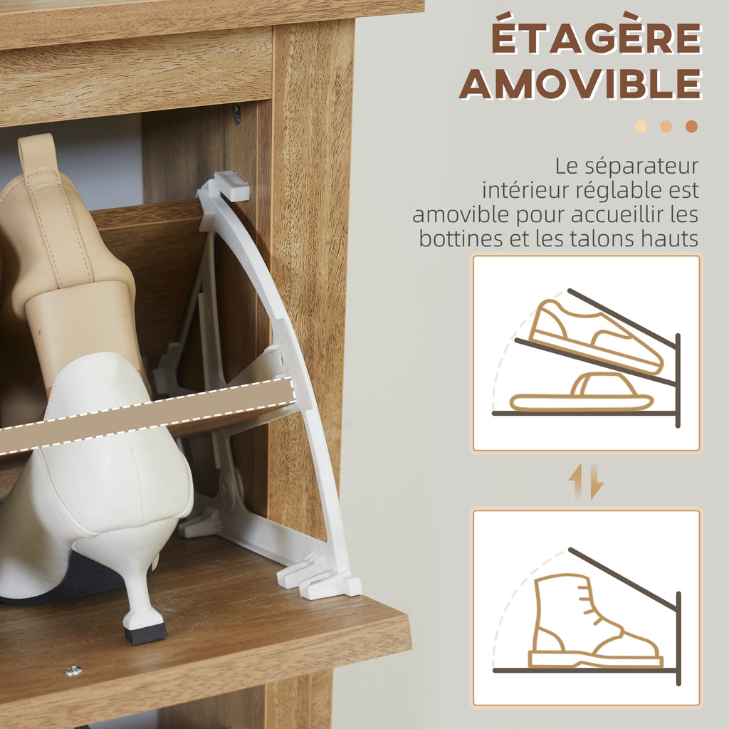 Meuble à chaussures étagère à chaussures armoire 3 portes abattants effet cannage rotin - en bois bois naturel