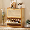 Meuble à chaussures 14 paires, armoire à chaussures 2 tiroirs rabattables, étagères réglables, 69x29x83cm, bois naturel