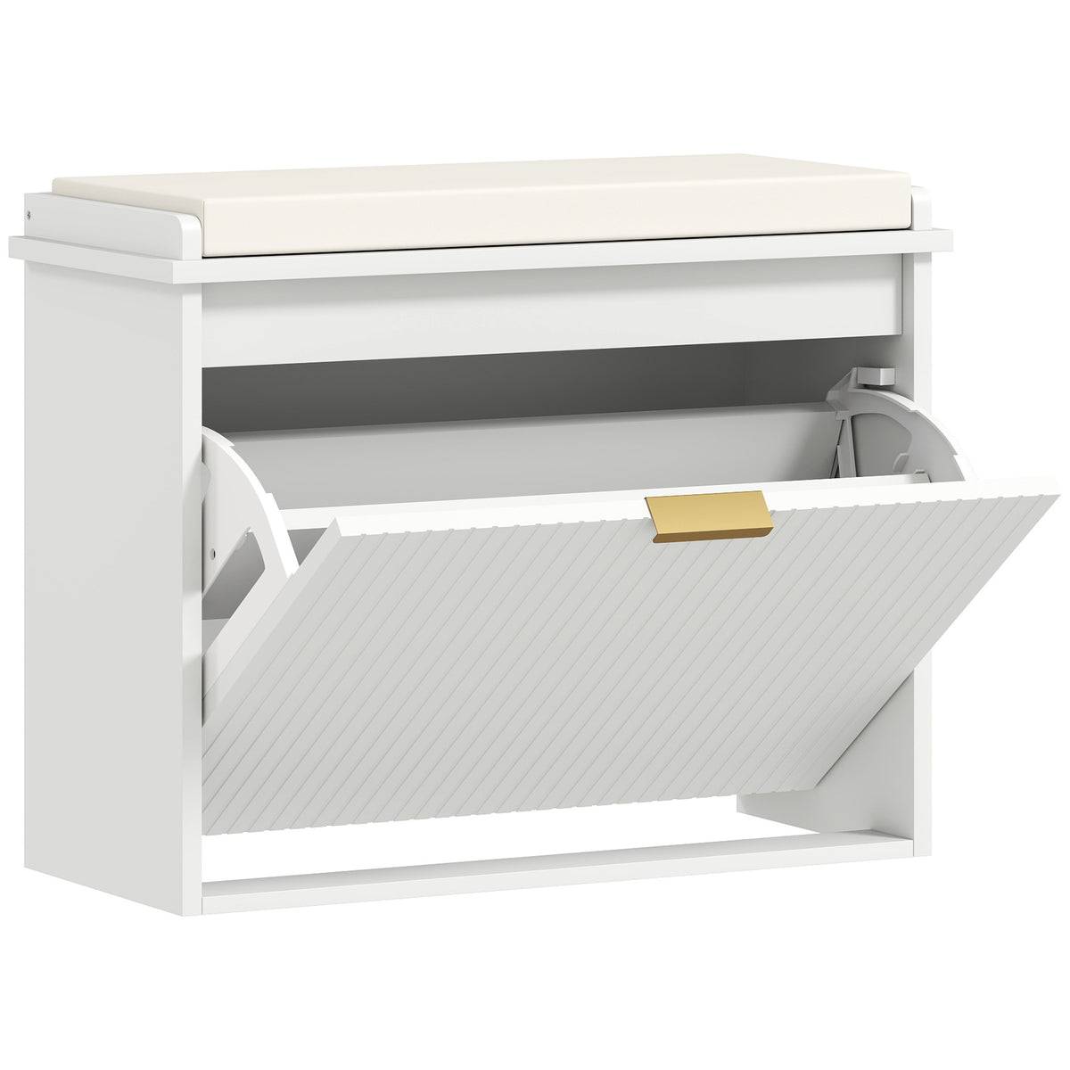 Banc à chaussures avec coussin d'assise rembourré et tiroir rabattable pour couloir, chambre, 62 x 26 x 47,5 cm, blanc